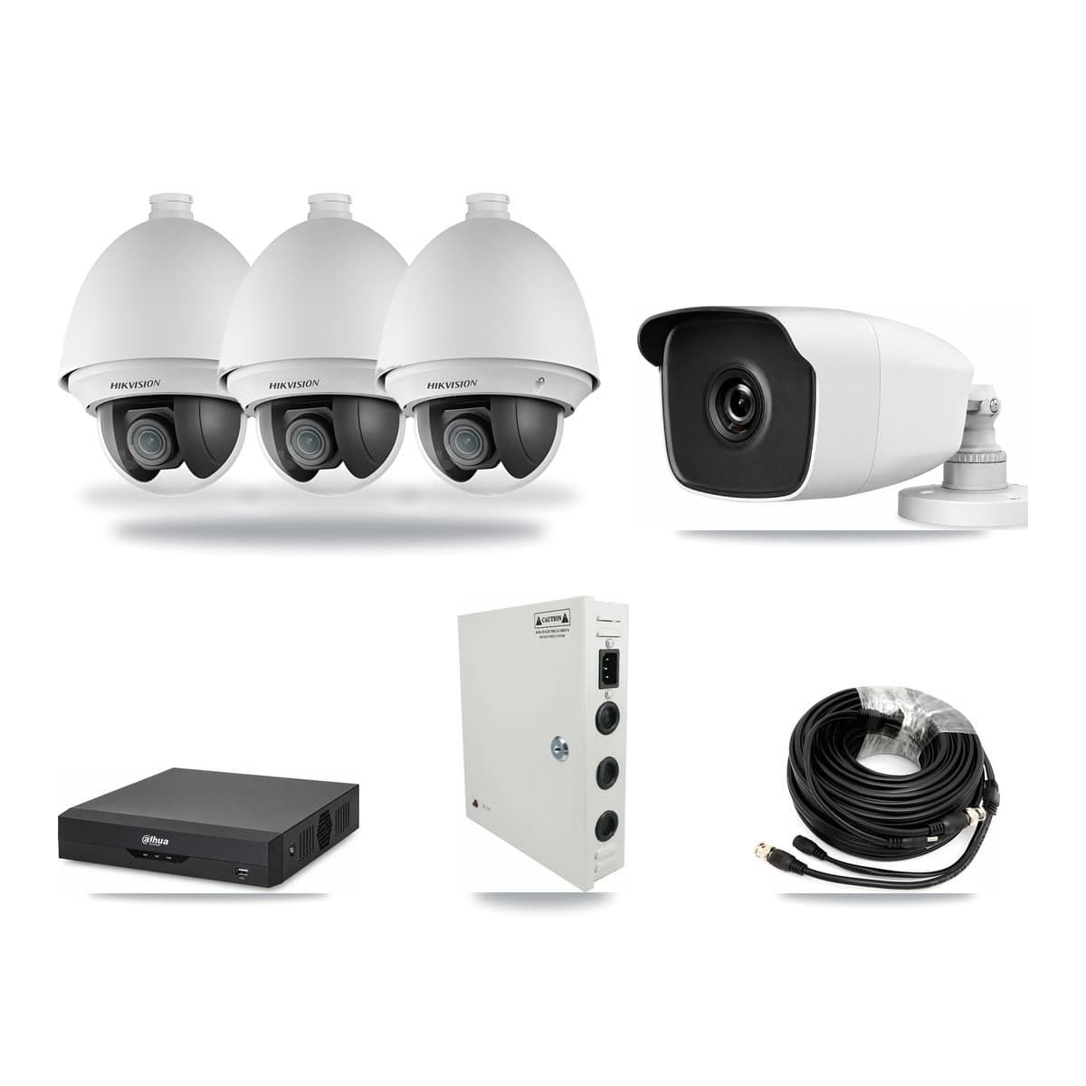 4-Channel 2MP – 3MP CCTV Kit — 3 2MP PTZ + 1 3MP Bullet Cameras + 3TB Recording (DH-XVR5104HS Recorder) - Image 1