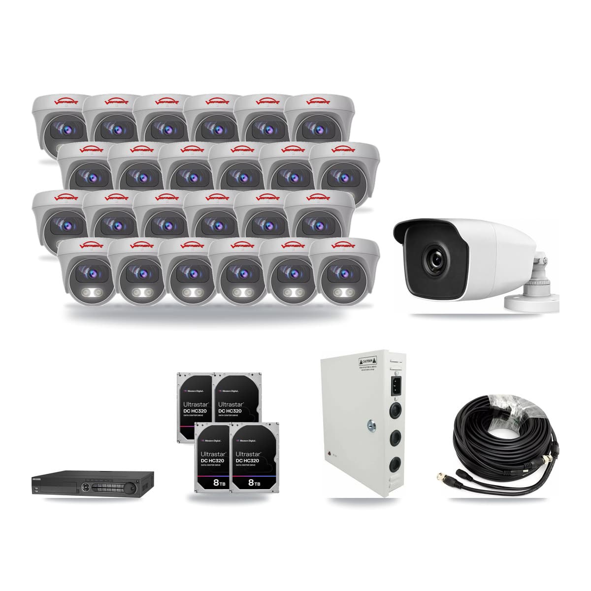 32-Channel 3MP – 5MP CCTV Kit — 1 3MP Bullet + 24 5MP Cameras + 4× 8TB Recording - Image 1