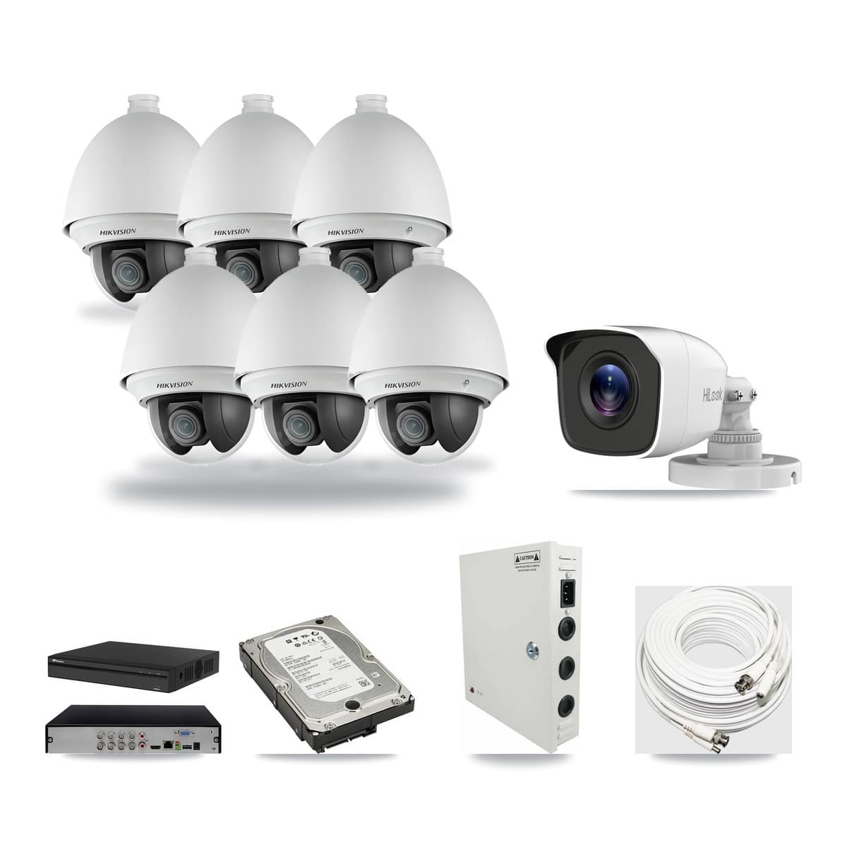 8-Channel 2MP – 4MP CCTV Kit — 6 2MP PTZ + 1 4MP Bullet Cameras + 5TB Recording (PXD-5108HS Recorder) - Image 1