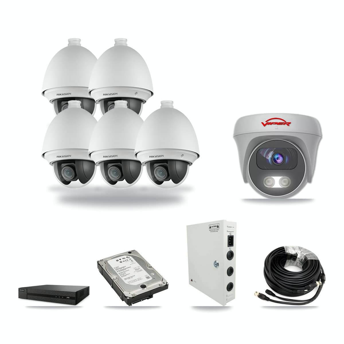 8-Channel 2MP – 5MP CCTV Kit — 5 Hikvision 2MP PTZ + 1 Viper 5MP Cameras + 5TB Recording - Image 1