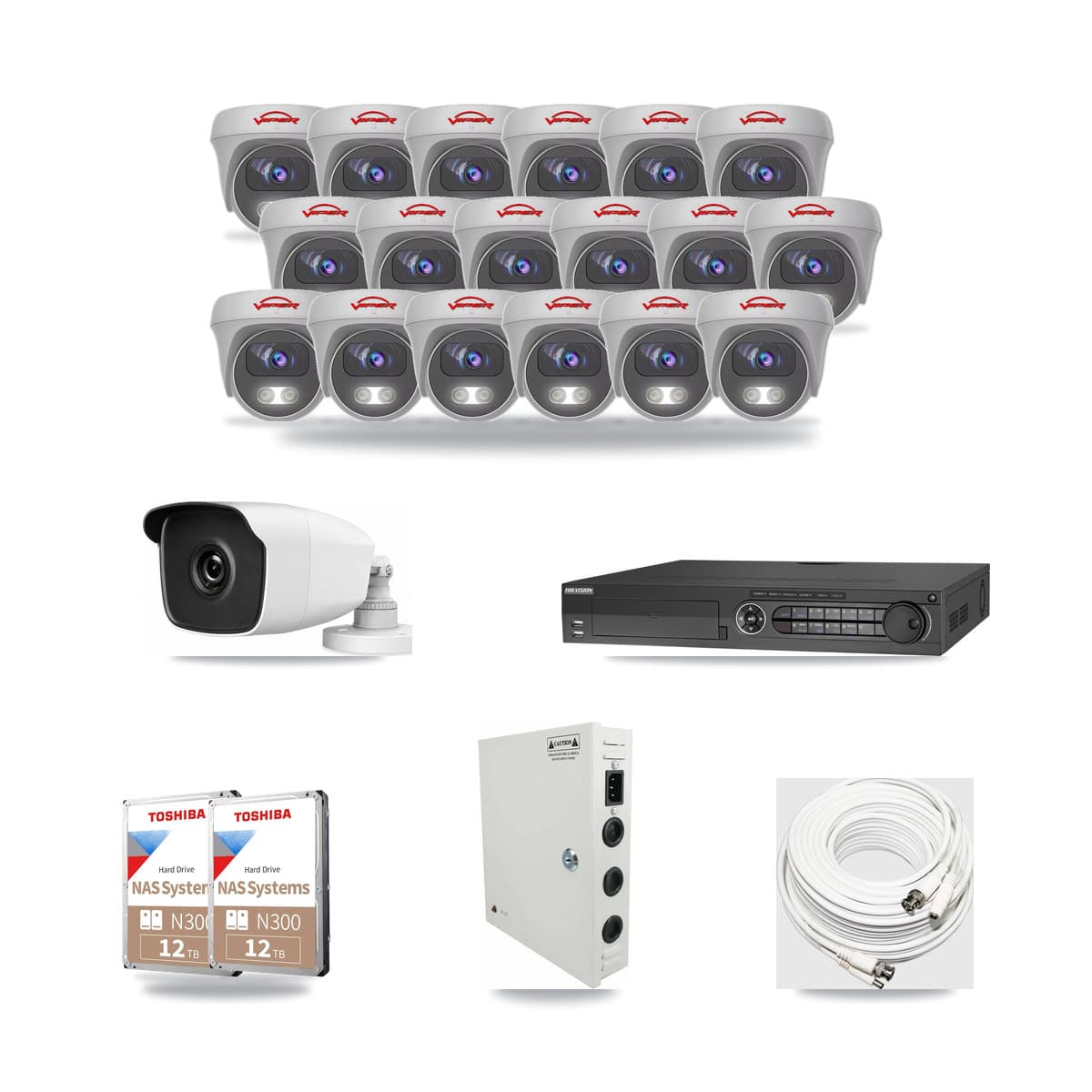 32-Channel 3MP – 5MP CCTV Kit — 1 3MP Bullet + 18 5MP Cameras + 2× 12TB Recording - Image 1