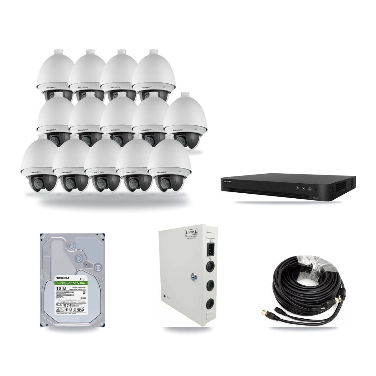 Hikvision 16-channel CCTV kit: 14 cameras (14× 2MP PTZ), 10TB hard drive