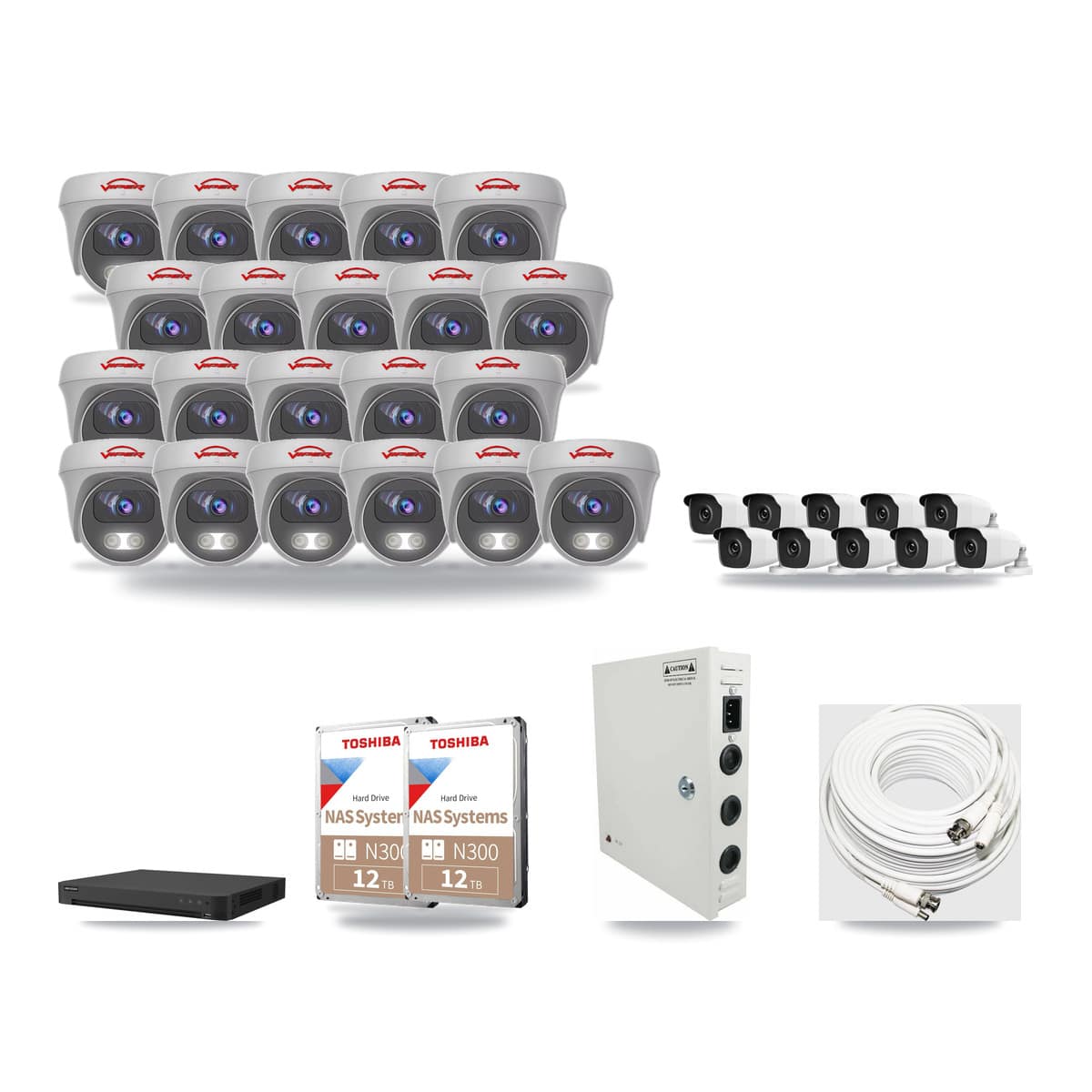 32-Channel 3MP – 5MP CCTV Kit — 10 3MP Bullet + 21 5MP Cameras + 2× 12TB Recording - Image 1