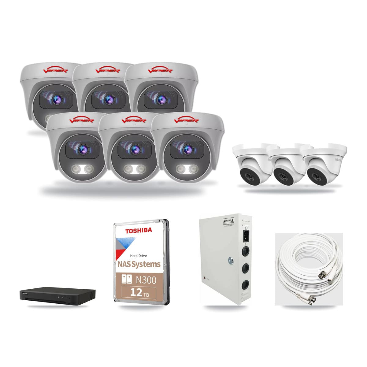 16-Channel 4MP – 5MP CCTV Kit — 3 4MP Turret + 6 White 5MP Cameras + 12TB Recording (IDS-7216HQHI Recorder) - Image 1