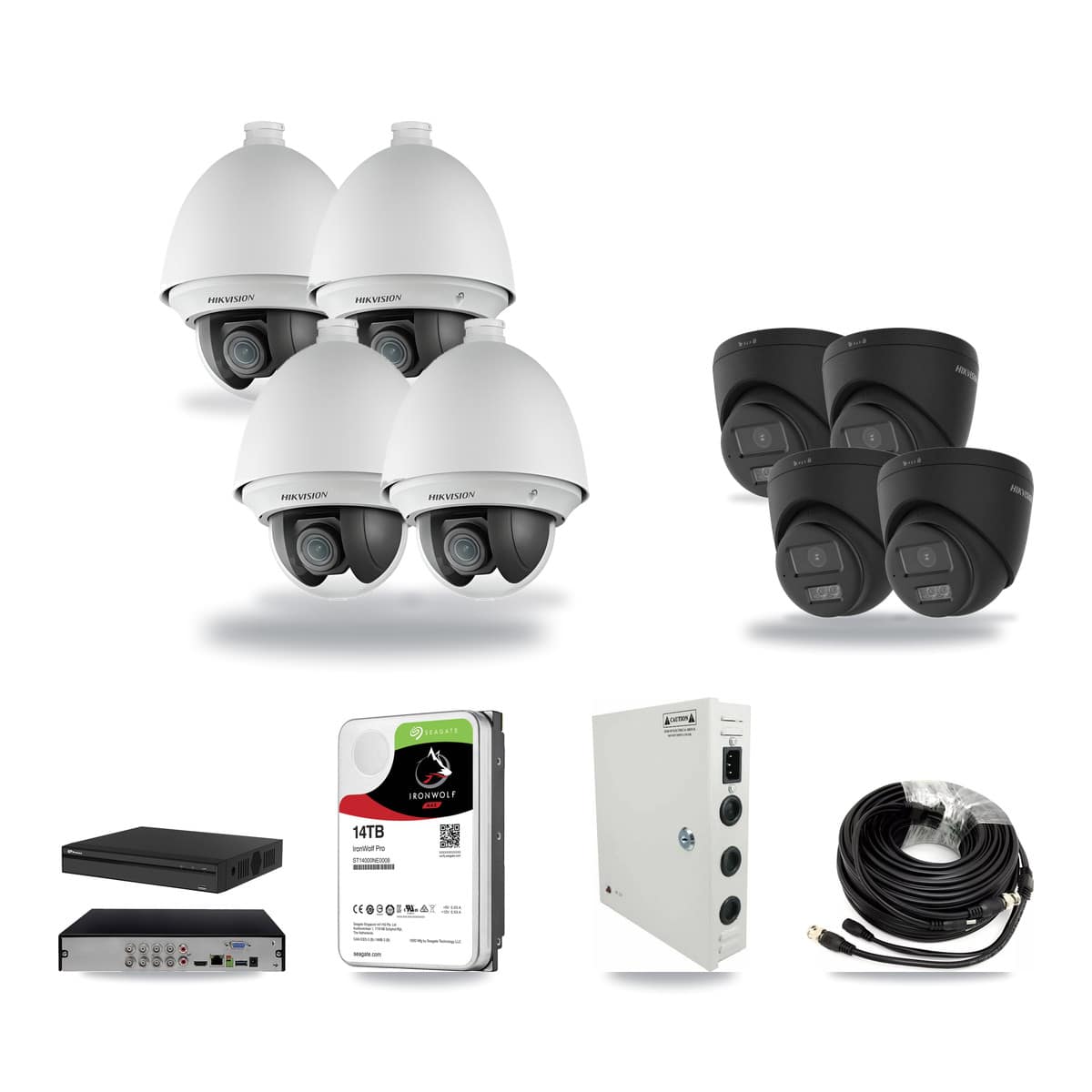 Prolux 8-channel CCTV kit: 8 cameras (4× 2MP PTZ + 4× 4K Turret), 14TB hard drive