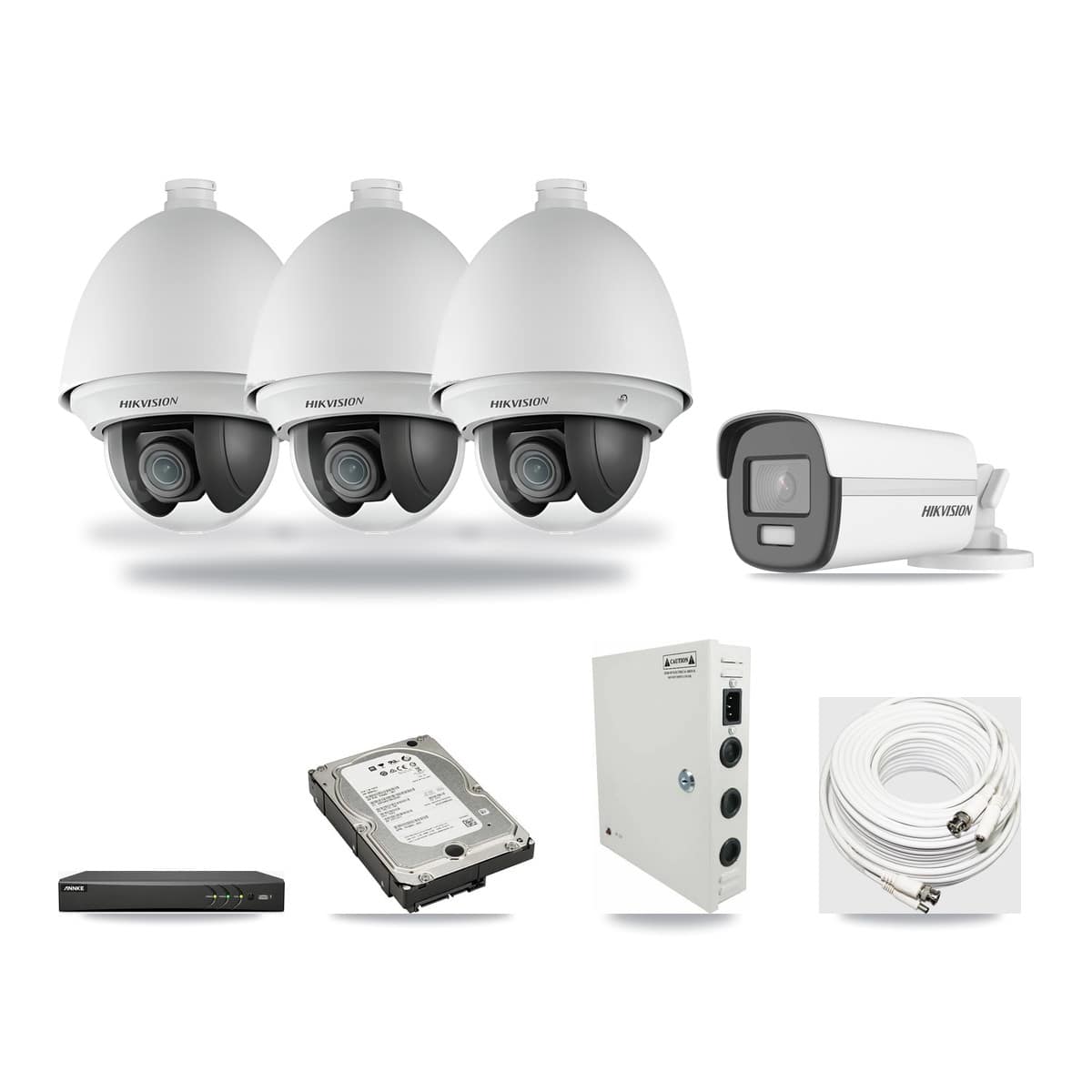 Hikvision & ANNKE 4-Channel 2MP – 4K CCTV Kit — 3 2MP PTZ + 1 4K Bullet Cameras + 5TB Recording - Image 1