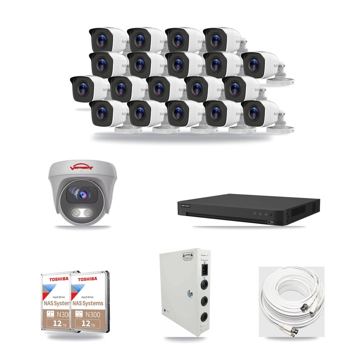 32-Channel 4MP – 5MP CCTV Kit — 19 4MP Bullet + 1 5MP Cameras + 2× 12TB Recording - Image 1