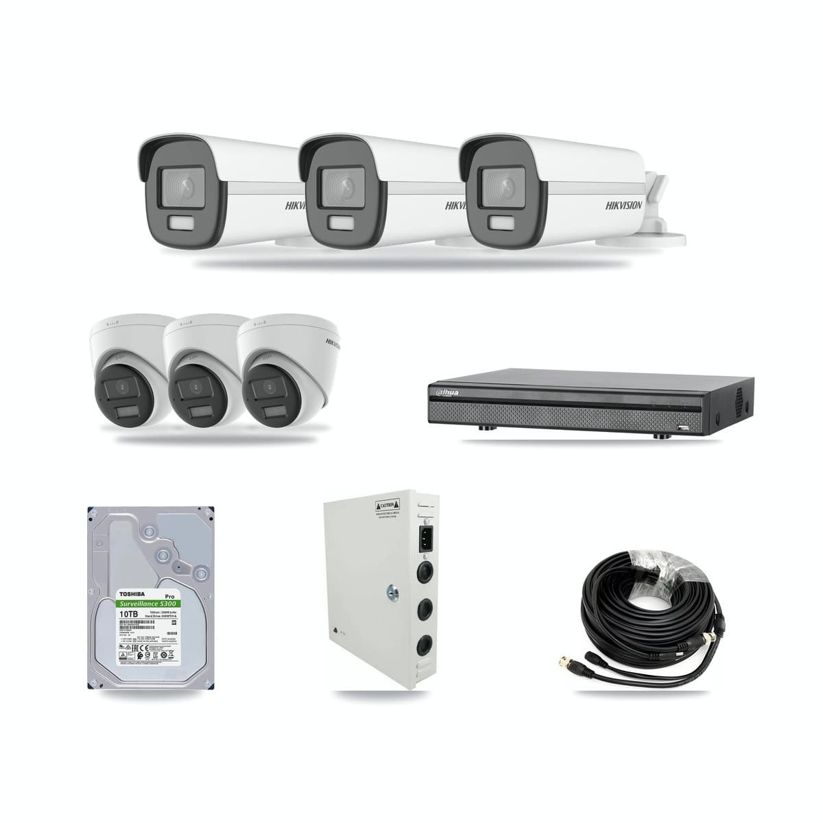 Hikvision & Dahua 8-Channel 4K CCTV Kit — 3 Bullet + 3 Turret Cameras + 10TB Recording - Image 1