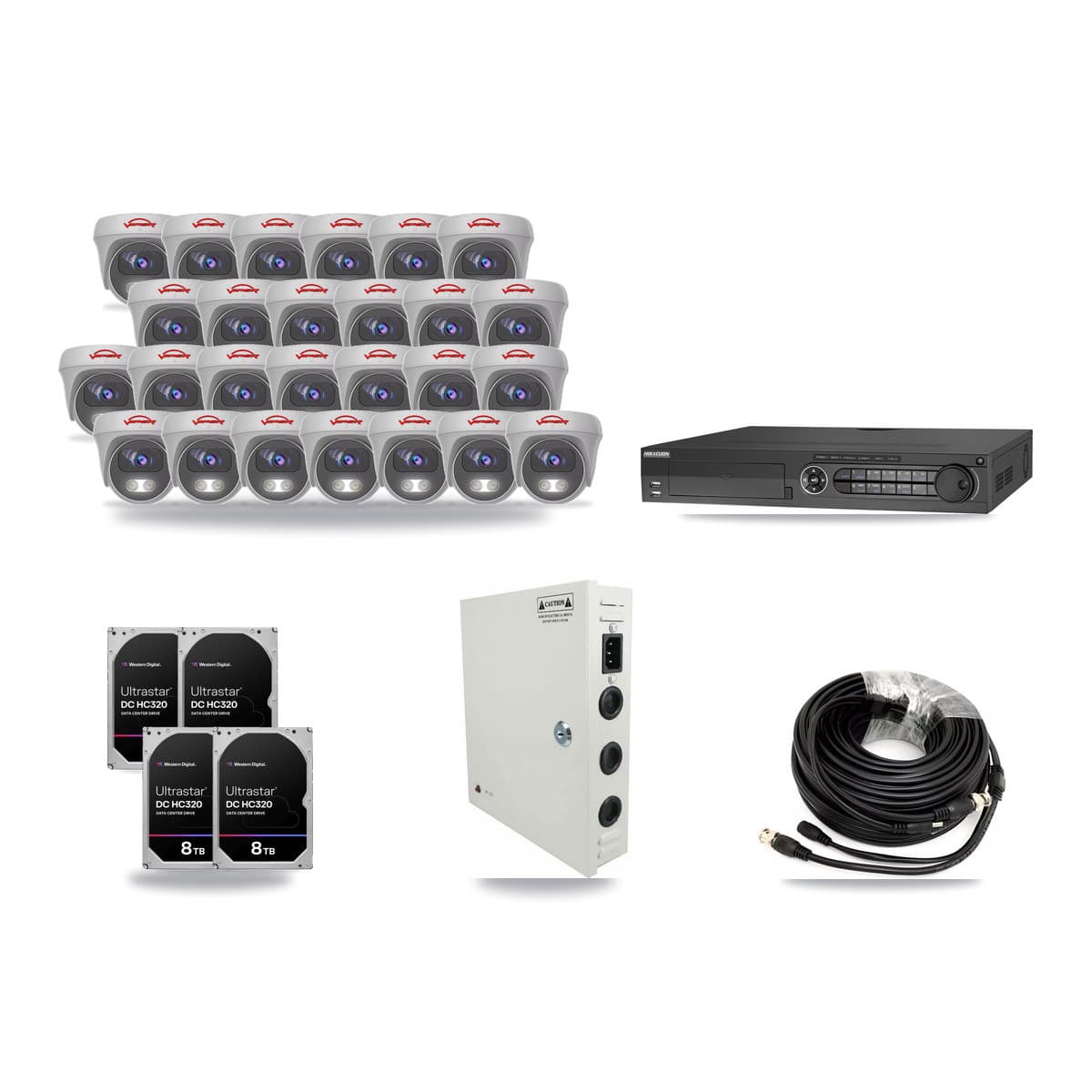 Hikvision 32-channel CCTV kit: 26 cameras (26× 5MP Camera), 4× 8TB hard drive