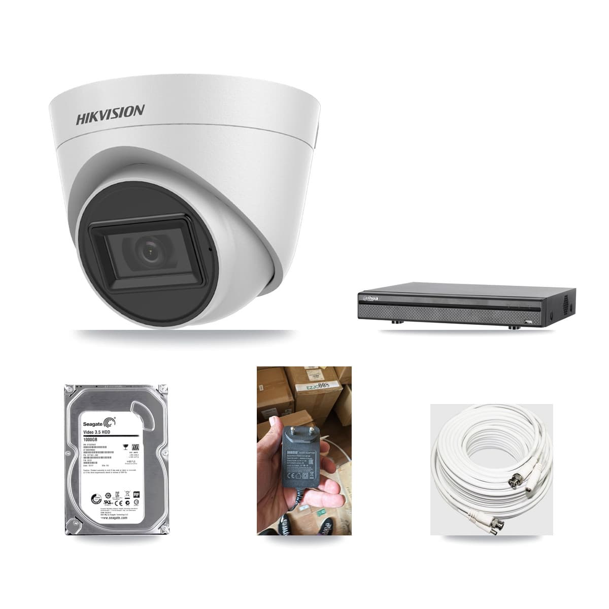 Hikvision & Dahua 8-Channel 5MP CCTV Kit — 1 White Turret Camera + 1TB Recording - Image 1