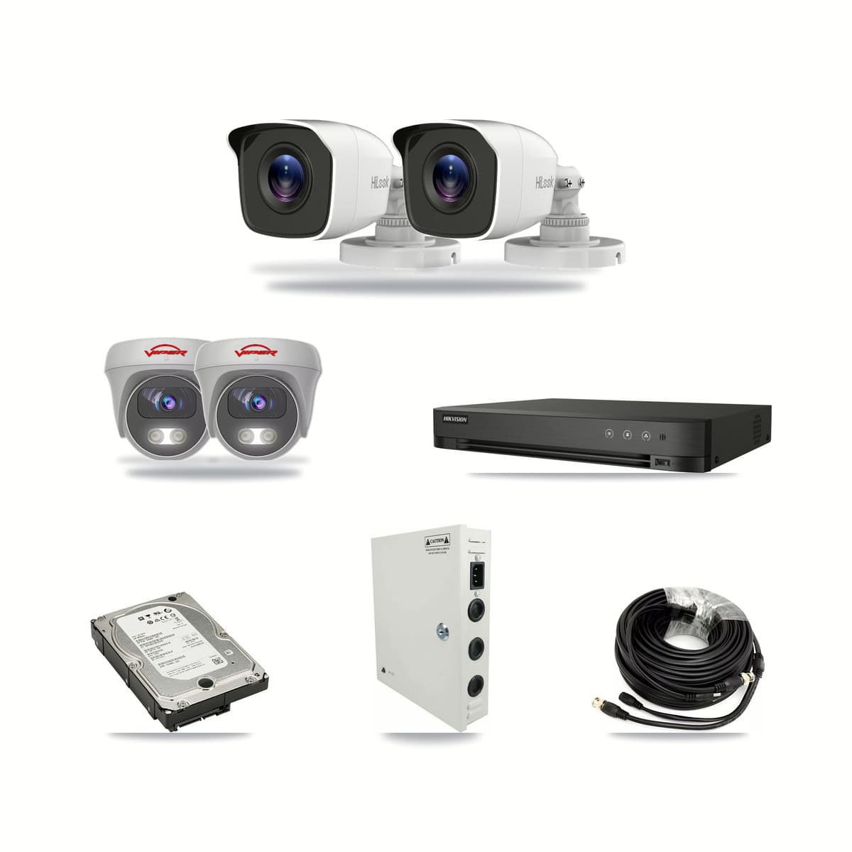 4-Channel 4MP – 5MP CCTV Kit — 2 4MP Bullet + 2 White 5MP Cameras + 5TB Recording (IDS-7204HUHI Recorder) - Image 1