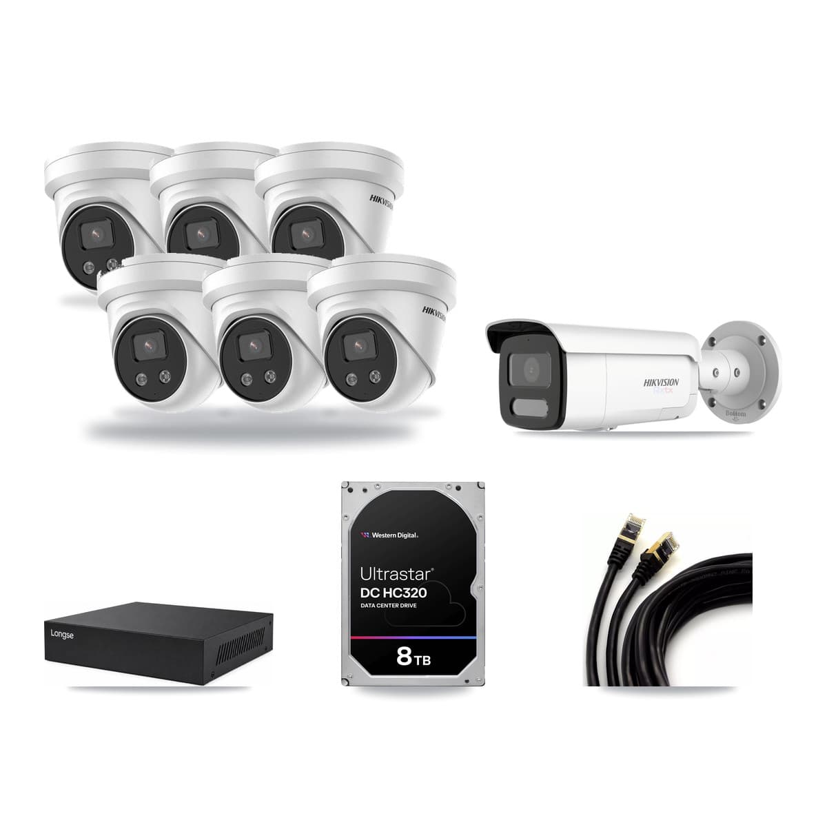 Hikvision & Longse 8-Channel 5MP – 4K CCTV Kit — 1 4K Bullet + 6 5MP Turret Cameras + 8TB Recording - Image 1