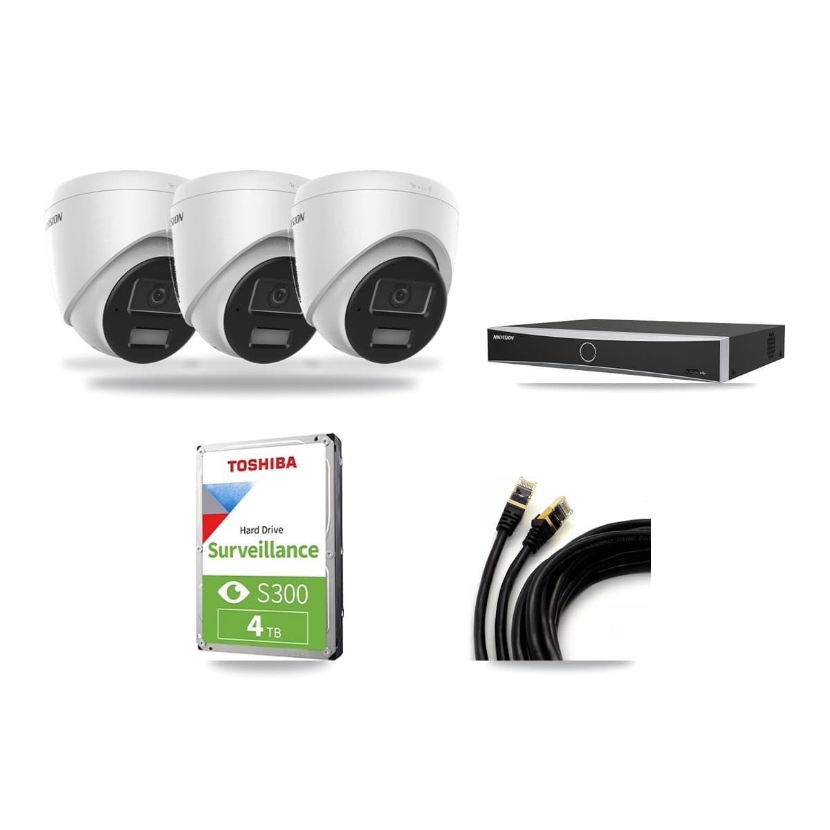 Hikvision 4-channel CCTV kit: 3 cameras (3× 4MP Turret), 4TB hard drive