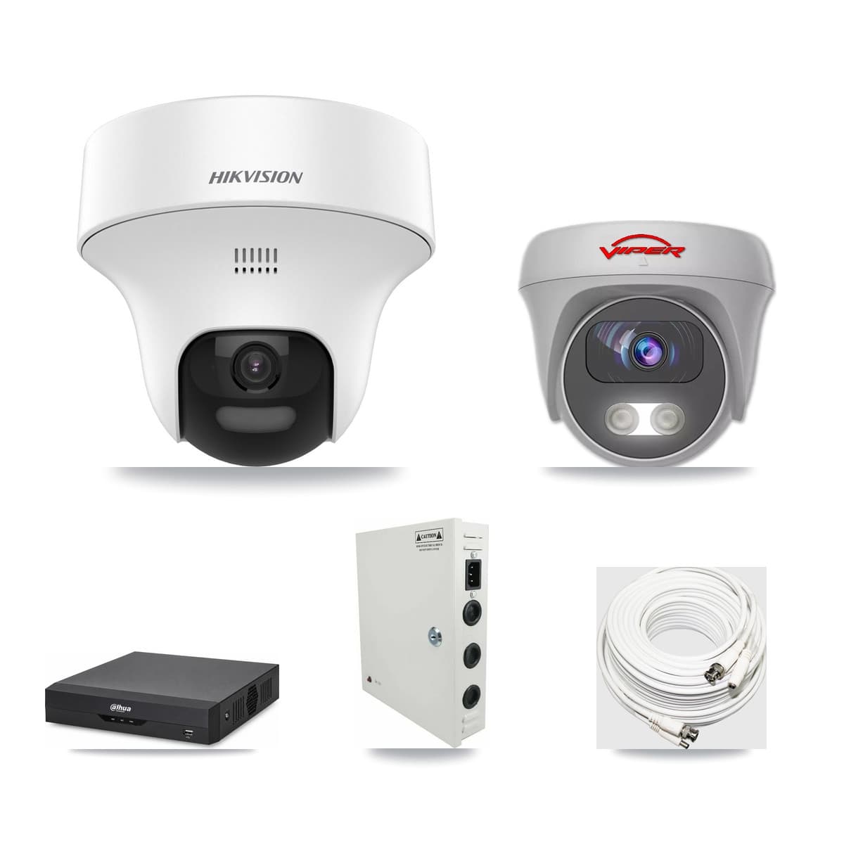 4-Channel 5MP CCTV Kit — 1 DS-2CE70K0T Turret + 1 White VIPER-5MP-3K Cameras + 3TB Recording (DH-XVR5104HS Recorder) - Image 1