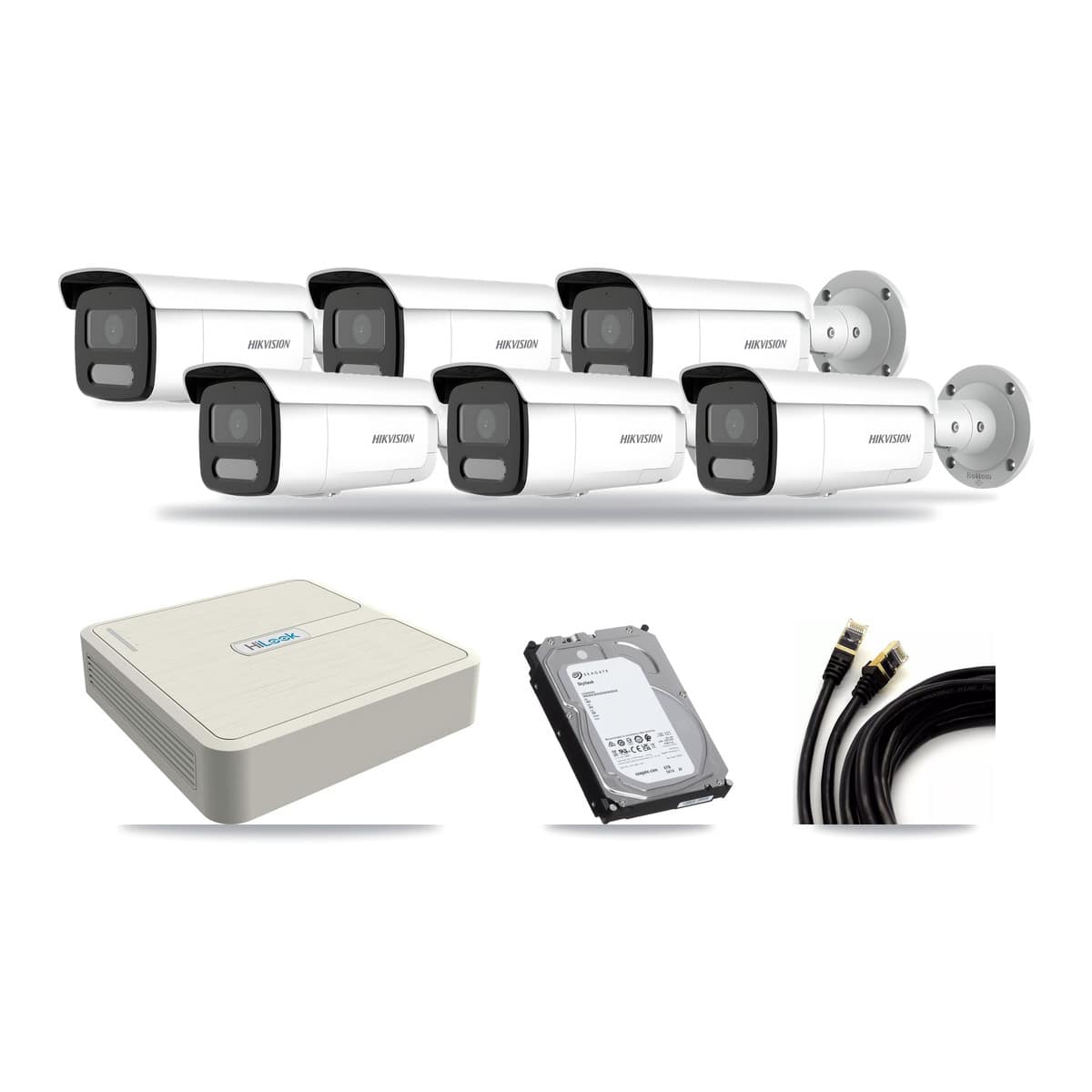 HiLook 8-channel CCTV kit: 6 cameras (6× 4MP Bullet), 6TB hard drive