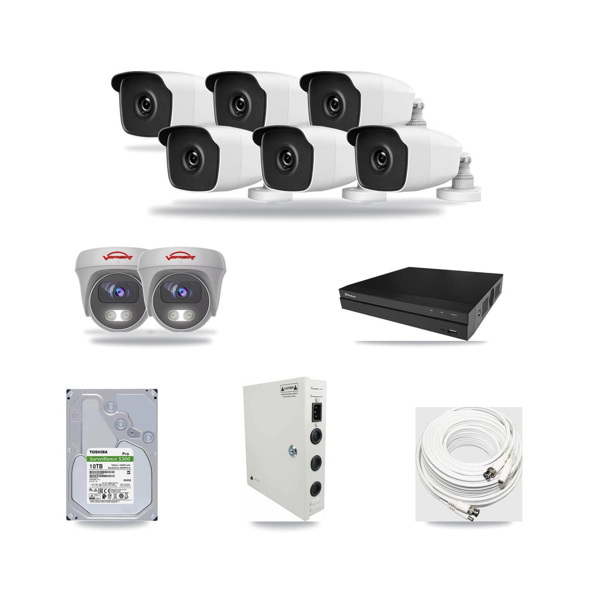 8-Channel 3MP – 5MP CCTV Kit — 6 3MP Bullet + 2 White 5MP Cameras + 10TB Recording (PXD-5208AN Recorder) - Image 1