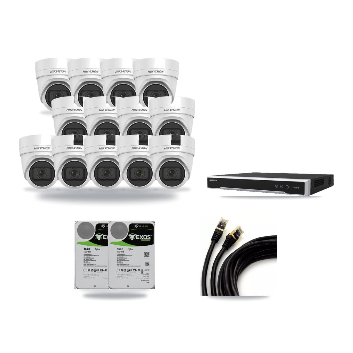 Hikvision 16-channel CCTV kit: 13 cameras (13× 4K Turret), 2× 16TB hard drive