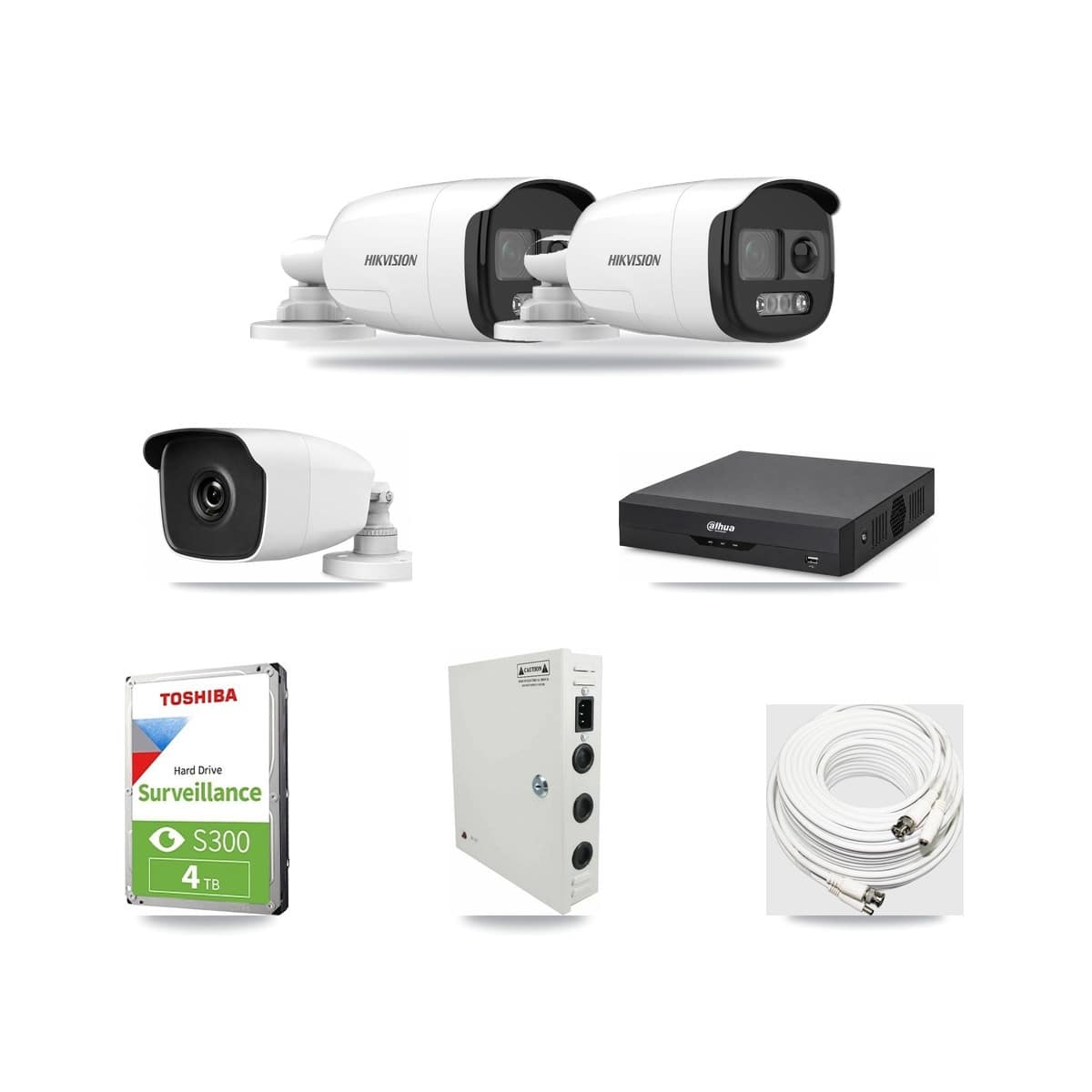 4-Channel 3MP – 5MP CCTV Kit — 2 5MP + 1 3MP Bullet Cameras + 4TB Recording (DH-XVR5104HS Recorder) - Image 1