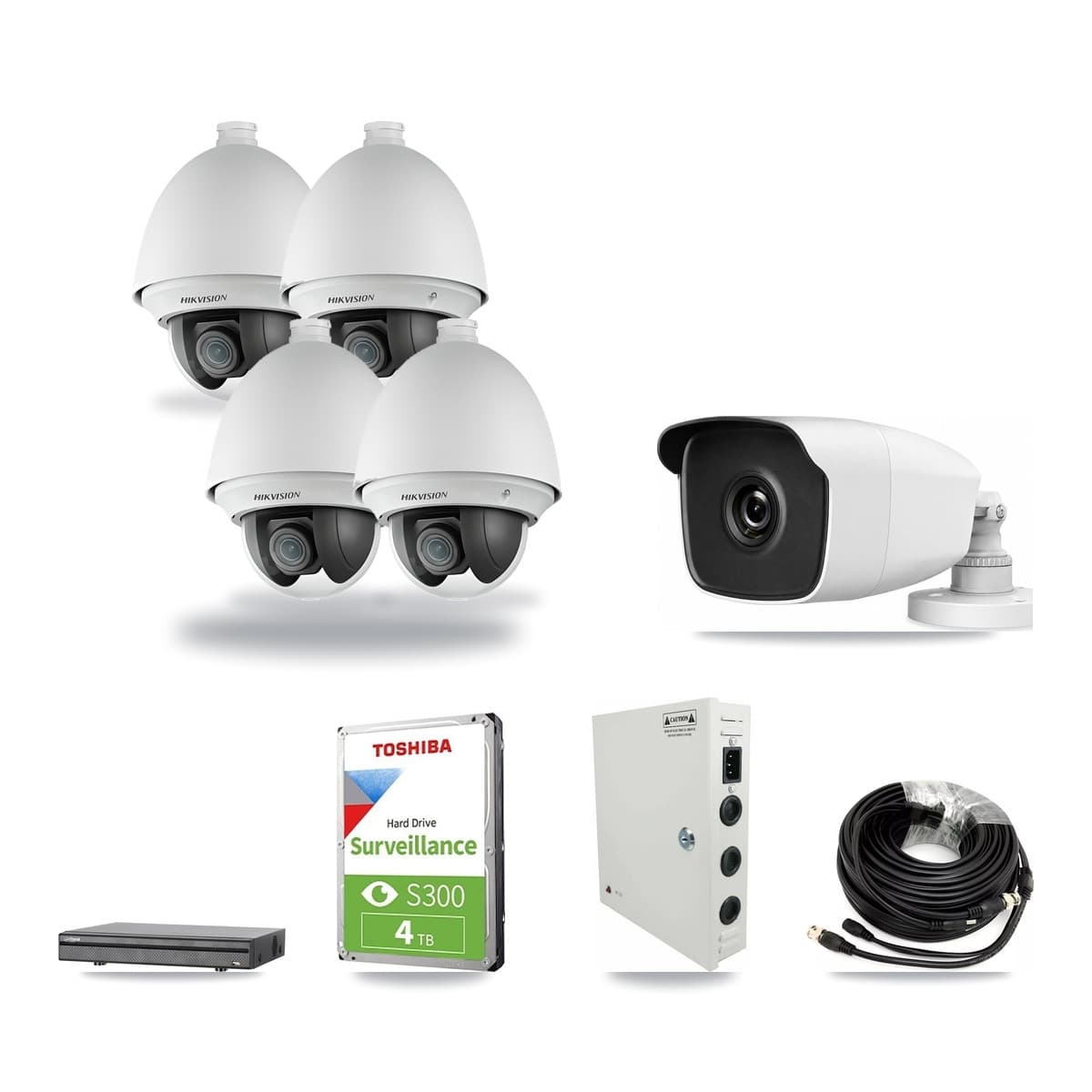 8-Channel 2MP – 3MP CCTV Kit — 4 2MP PTZ + 1 3MP Bullet Cameras + 4TB Recording (DH-XVR5108H Recorder) - Image 1