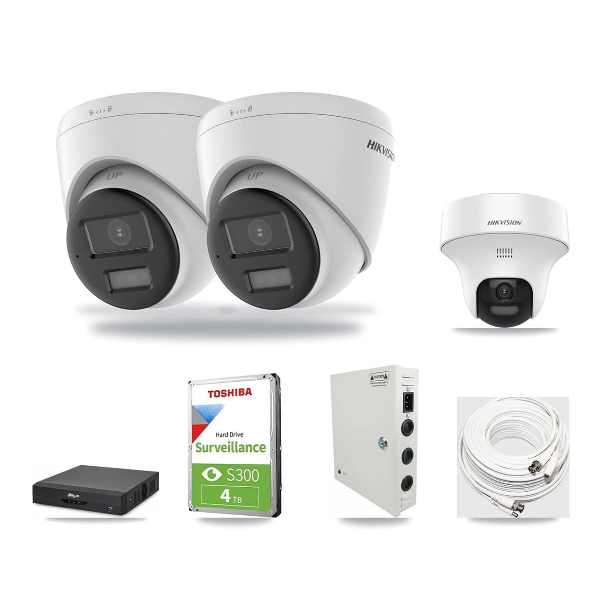 Hikvision & Dahua 4-Channel 5MP CCTV Kit — 1 DS-2CE70K0T + 2 DS-2CE78K0T Turret Cameras + 4TB Recording - Image 1