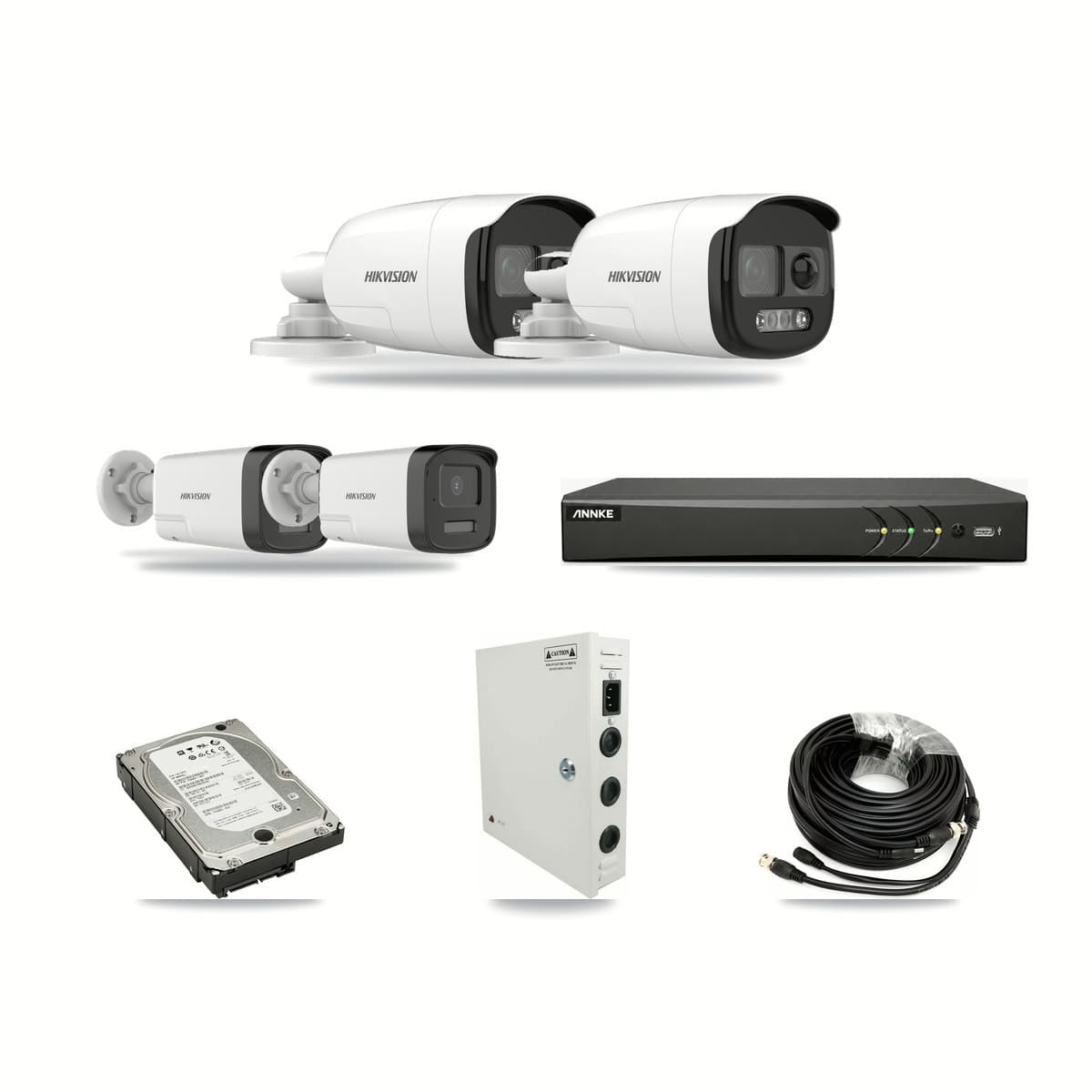 Hikvision & ANNKE 4-Channel 5MP CCTV Kit — 2 DS-2CE12KF3T + 2 DS-2CE17K0T Bullet Cameras + 5TB Recording - Image 1