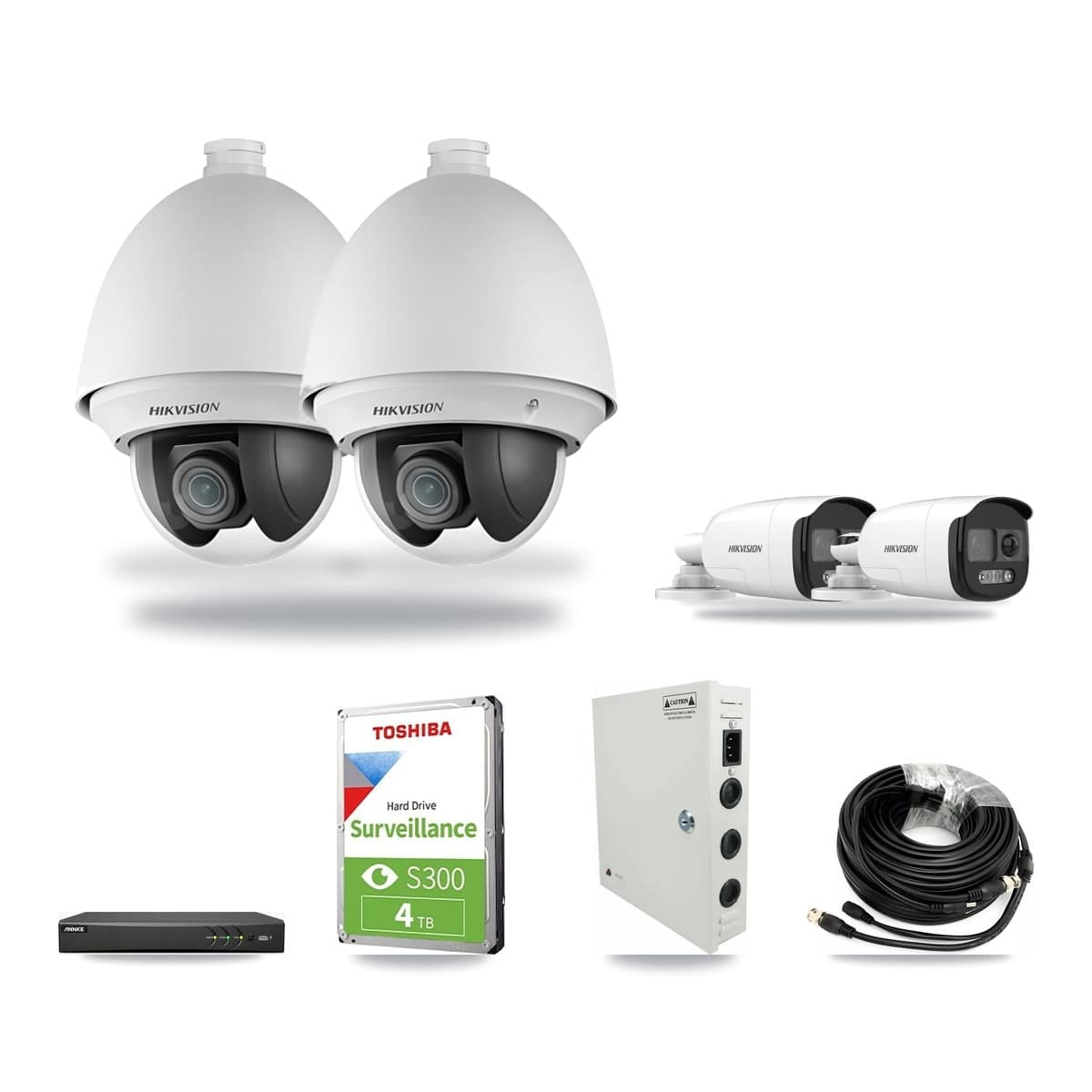 ANNKE 4-channel CCTV kit: 4 cameras (2× 2MP PTZ + 2× 5MP Bullet), 4TB hard drive