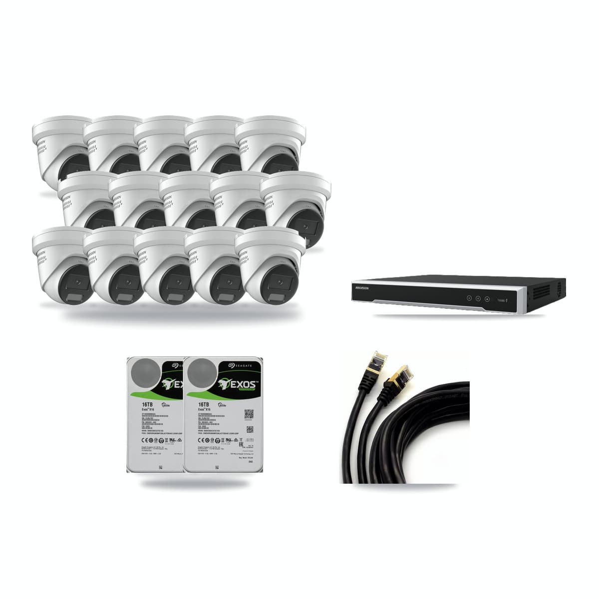 Hikvision 16-channel CCTV kit: 15 cameras (15× 4K Turret), 2× 16TB hard drive