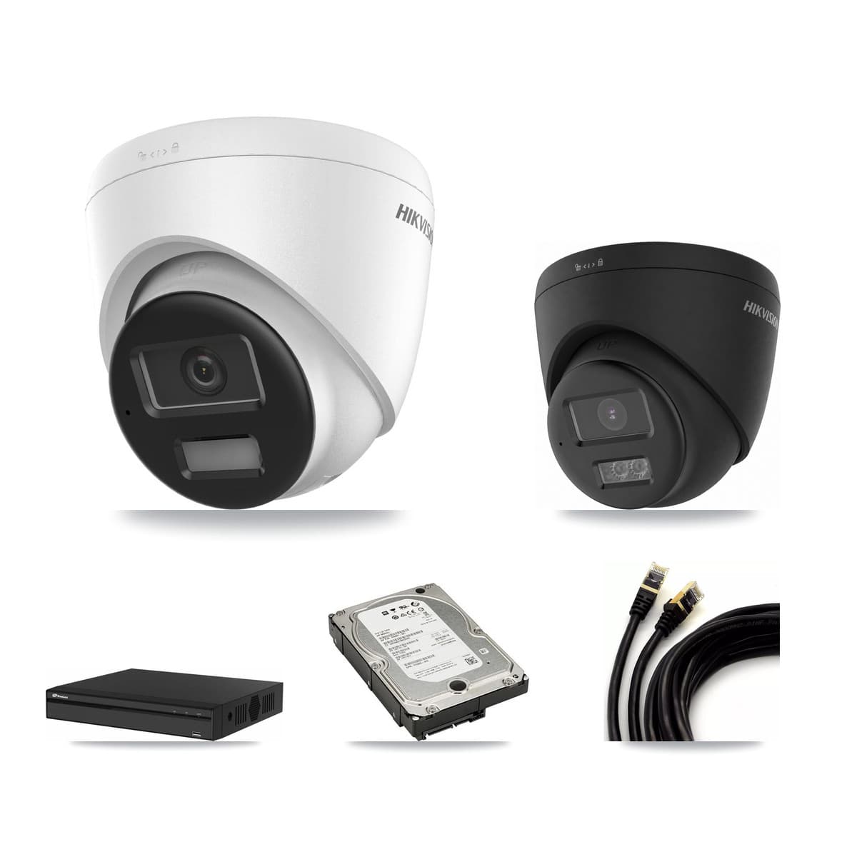 Prolux 4-channel CCTV kit: 2 cameras (1× 4K Turret DS-2CD1383G2-LIUF/SL + 1× 4K Turret DS-2CD1383G2-LIUF/SL-BLACK), 5TB hard drive