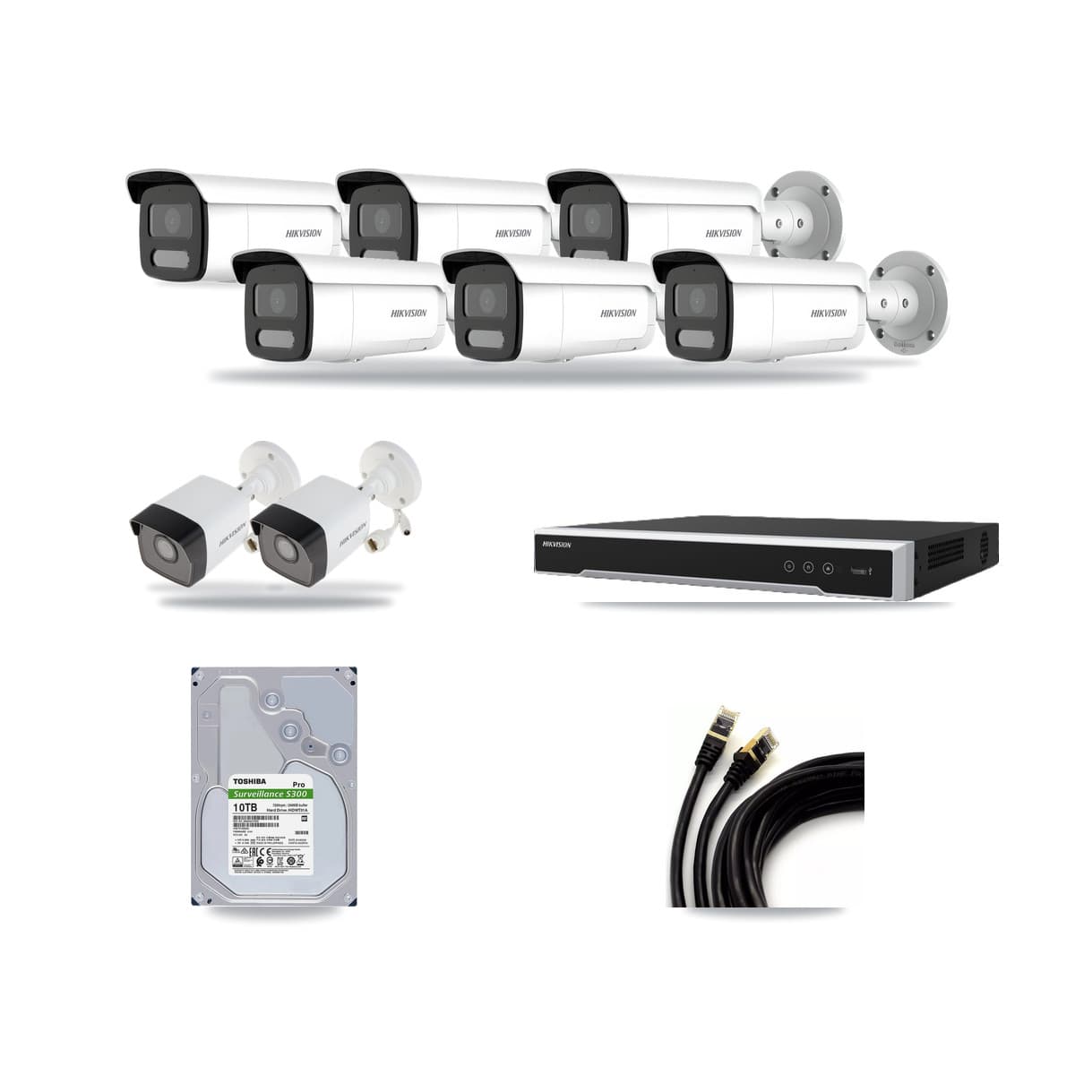 Hikvision 8-Channel 4MP – 5MP CCTV Kit — 2 5MP + 6 4MP Bullet Cameras + 10TB Recording - Image 1