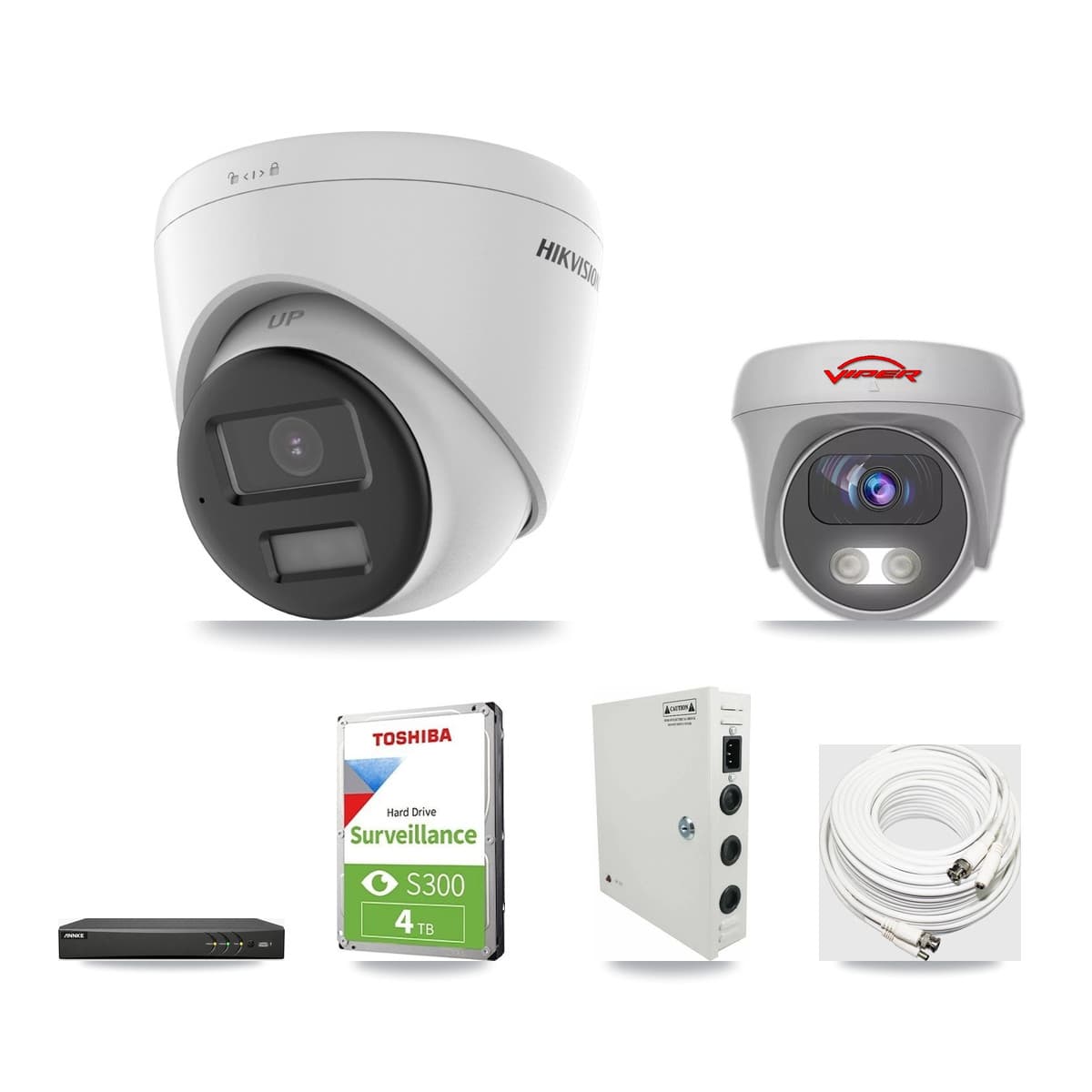 4-Channel 5MP – 4K CCTV Kit — 1 4K Turret + 1 White 5MP Cameras + 4TB Recording (AN-DV4-8MP Recorder) - Image 1