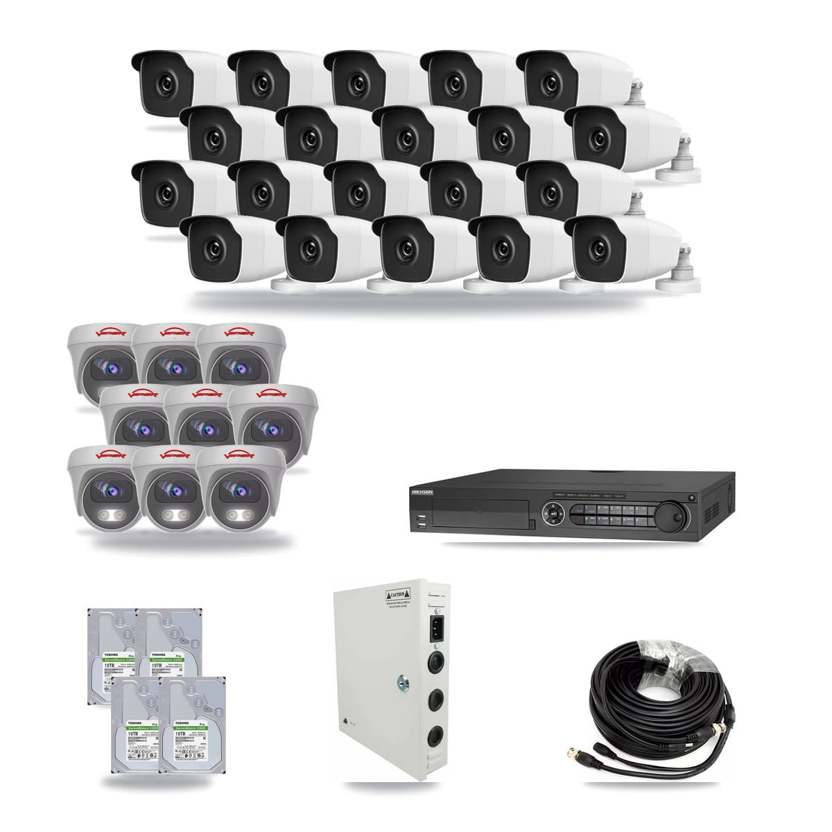 32-Channel 3MP – 5MP CCTV Kit — 20 3MP Bullet + 9 5MP Cameras + 4× 10TB Recording - Image 1