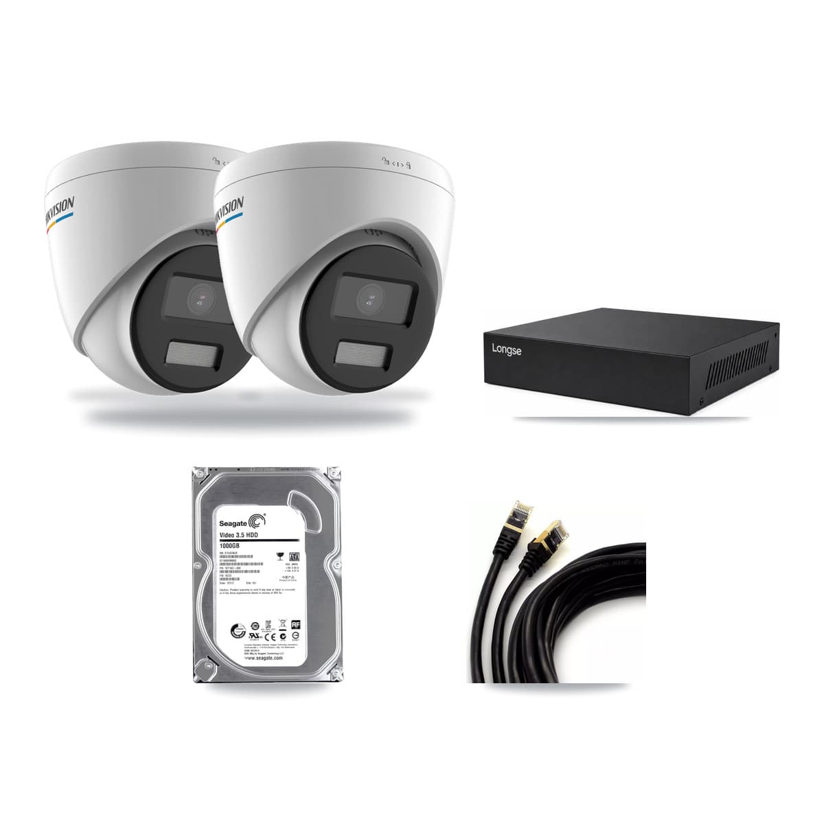 Longse 8-channel CCTV kit: 2 cameras (2× 2MP Turret), 1TB hard drive
