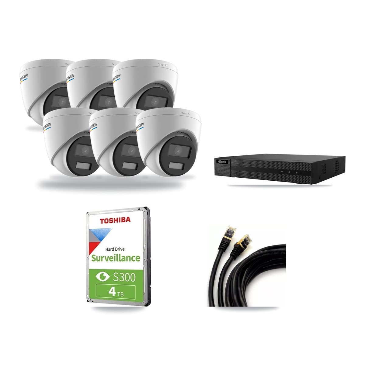 Hikvision & HiLook 8-Channel 2MP CCTV Kit — 6 Turret Cameras + 4TB Recording (NVR-108MH-D Recorder) - Image 1