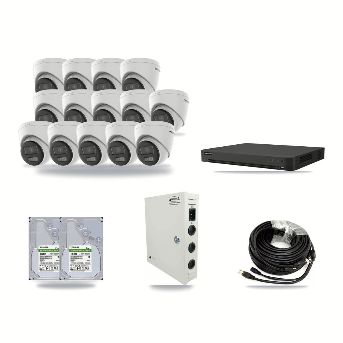 Hikvision 32-Channel 5MP CCTV Kit — 14 Turret Cameras + 2× 10TB Recording - Image 1