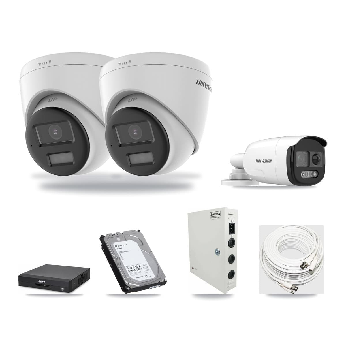 Hikvision & Dahua 4-Channel 5MP – 4K CCTV Kit — 1 5MP Bullet + 2 4K Turret Cameras + 6TB Recording - Image 1