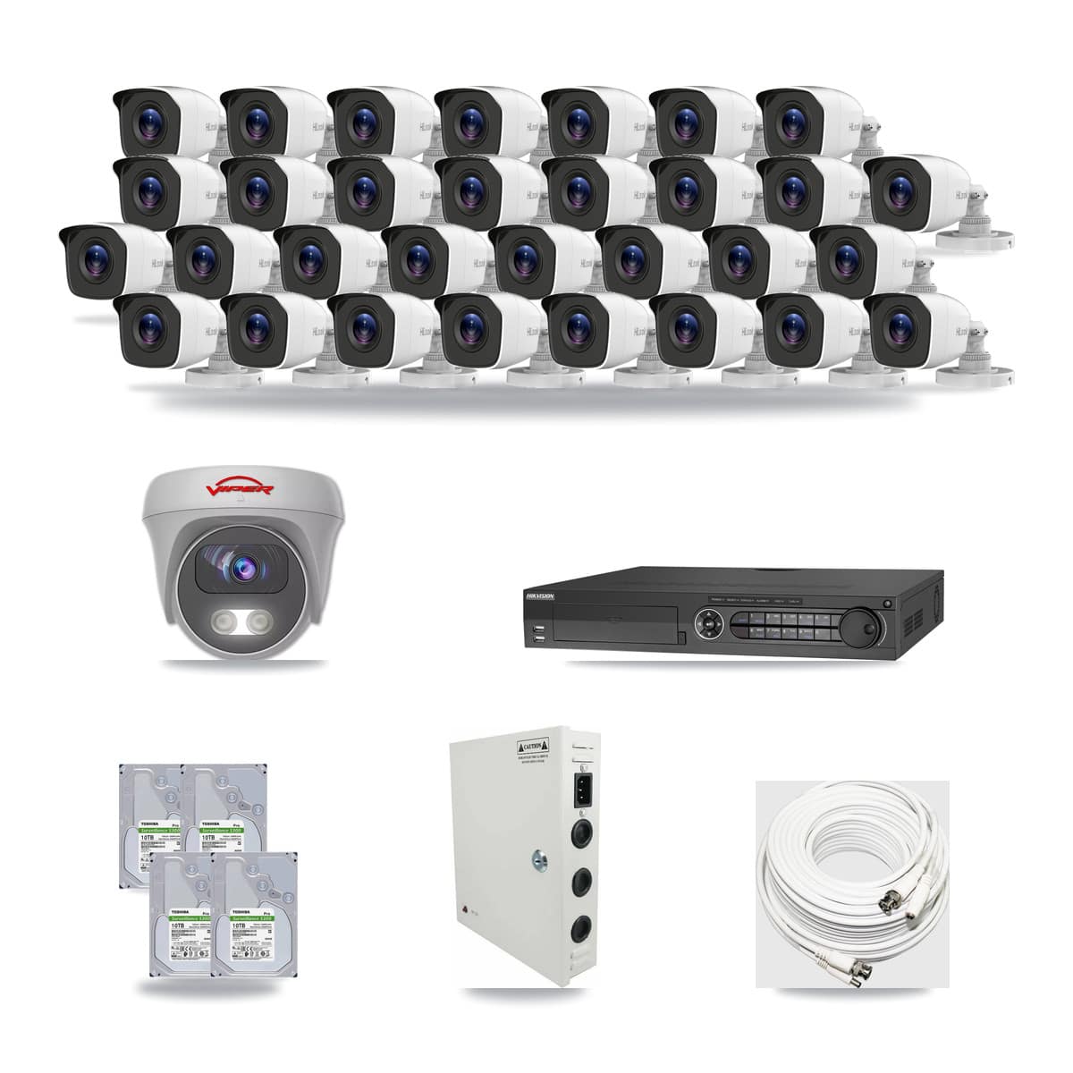 32-Channel 4MP – 5MP CCTV Kit — 31 4MP Bullet + 1 White 5MP Cameras + 4× 10TB Recording (IDS-7332HUHI Recorder) - Image 1