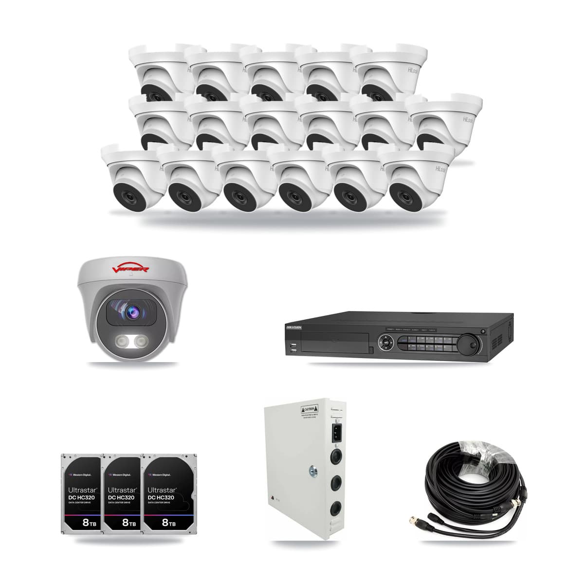 32-Channel 4MP – 5MP CCTV Kit — 17 4MP Turret + 1 5MP Cameras + 3× 8TB Recording - Image 1