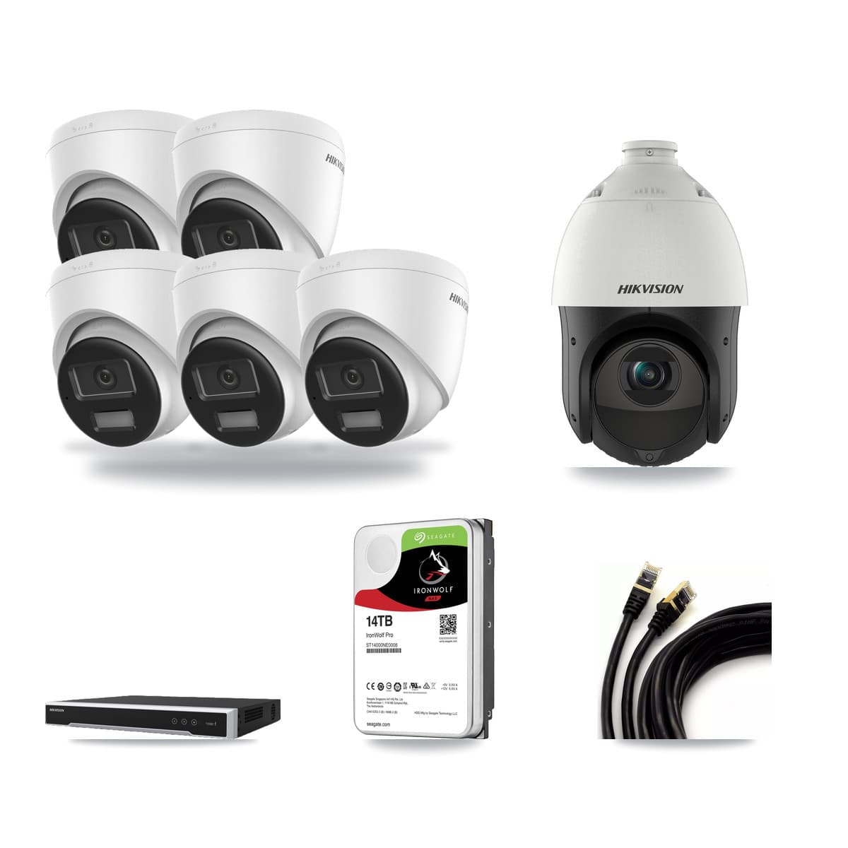 Hikvision 16-Channel 4MP – 4K CCTV Kit — 5 4K Turret + 1 4MP PTZ Cameras + 14TB Recording - Image 1