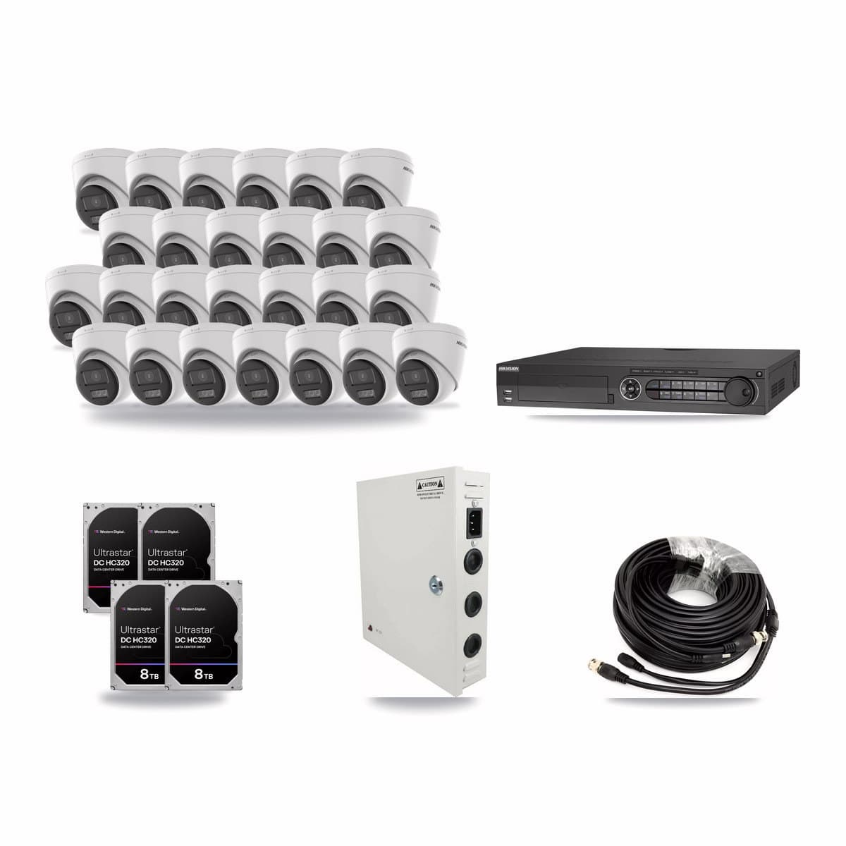 Hikvision 32-channel CCTV kit: 26 cameras (26× 5MP Turret), 4× 8TB hard drive