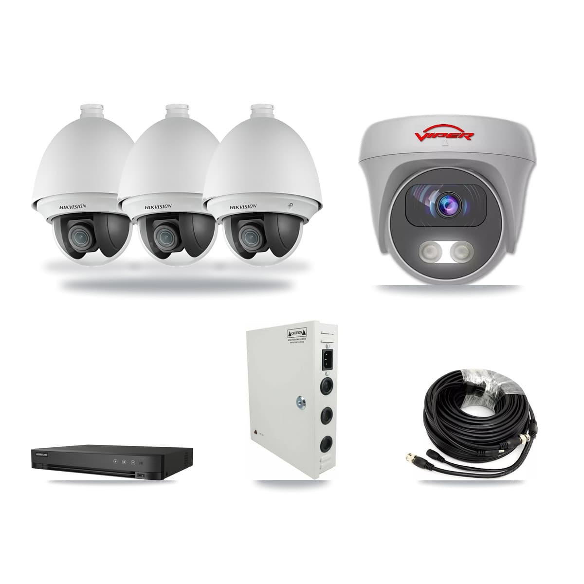 Hikvision & Viper 4-Channel 2MP – 5MP CCTV Kit — 3 2MP PTZ + 1 5MP Cameras + 3TB Recording - Image 1