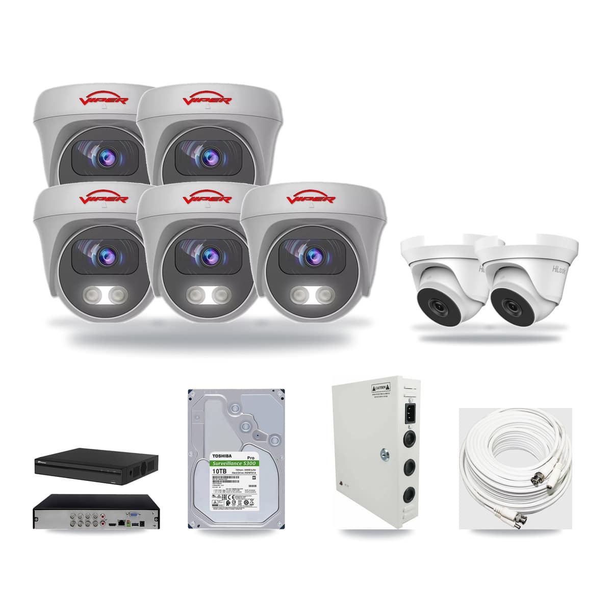 8-Channel 4MP – 5MP CCTV Kit — 2 4MP Turret + 5 White 5MP Cameras + 10TB Recording (PXD-5108HS Recorder) - Image 1