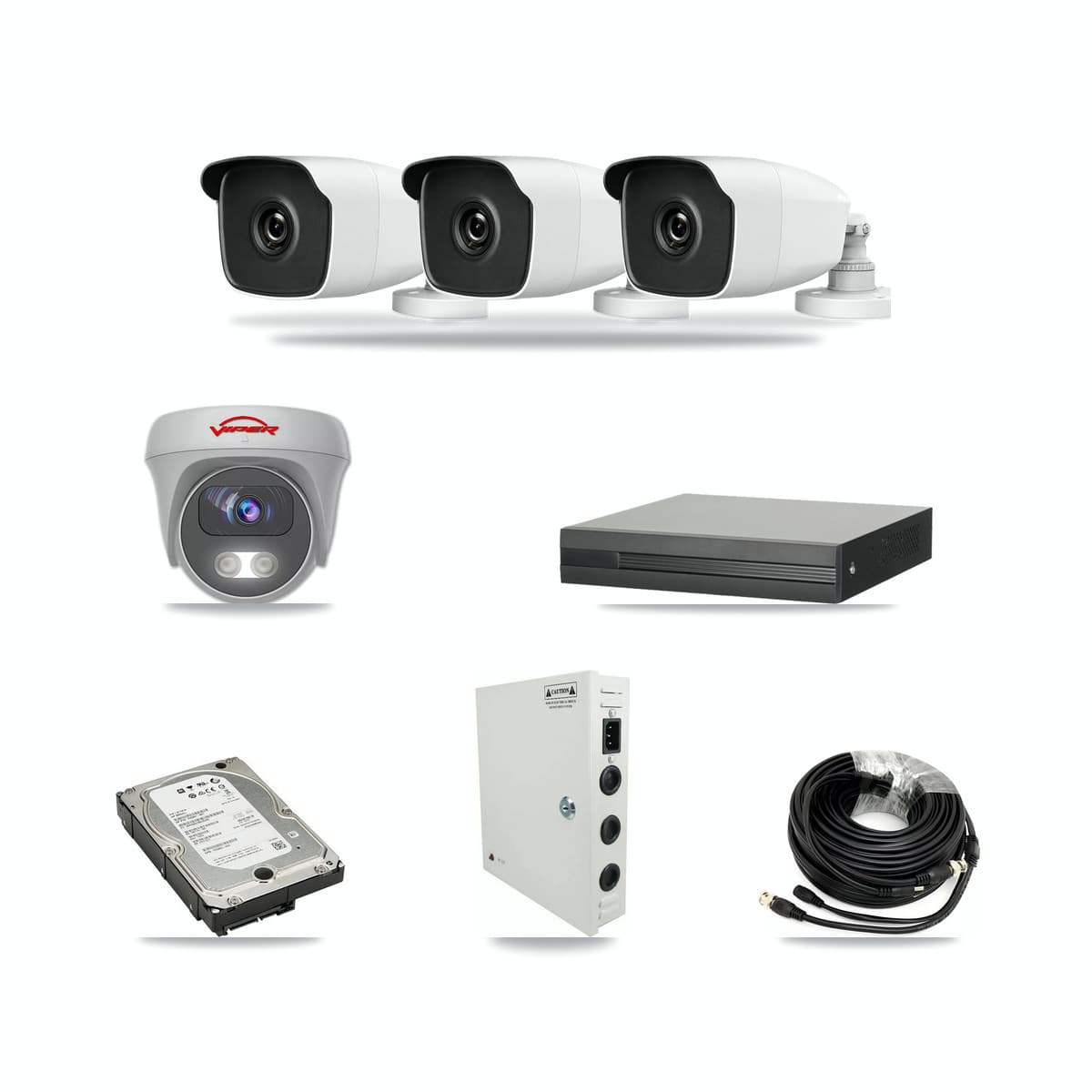 4-Channel 3MP – 5MP CCTV Kit — 3 HiLook 3MP Bullet + 1 Viper 5MP Cameras + 5TB Recording - Image 1