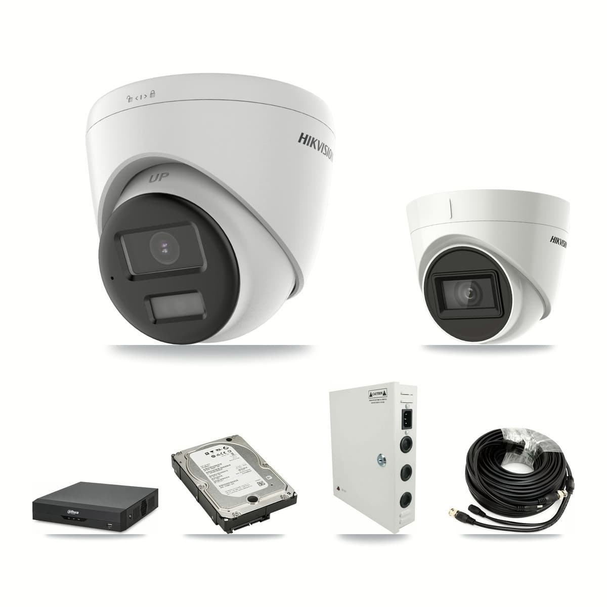 Hikvision & Dahua 4-Channel 4K CCTV Kit — 1 DS-2CE78U0T + 1 DS-2CE78U1T Turret Cameras + 5TB Recording - Image 1