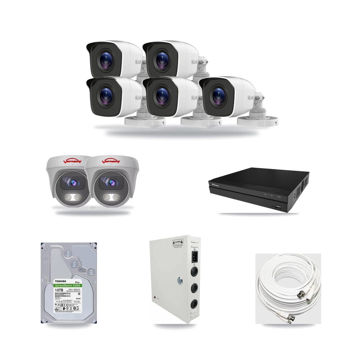 8-Channel 4MP – 5MP CCTV Kit — 5 4MP Bullet + 2 White 5MP Cameras + 10TB Recording (PXD-5208AN Recorder) - Image 1