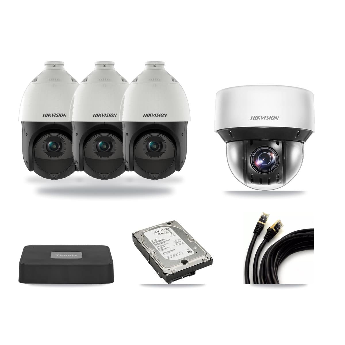 Hikvision & Tiandy 4-Channel 4MP CCTV Kit — 3 DS-2DE4425IW + 1 DS-2DE4A425IW PTZ Cameras + 5TB Recording - Image 1