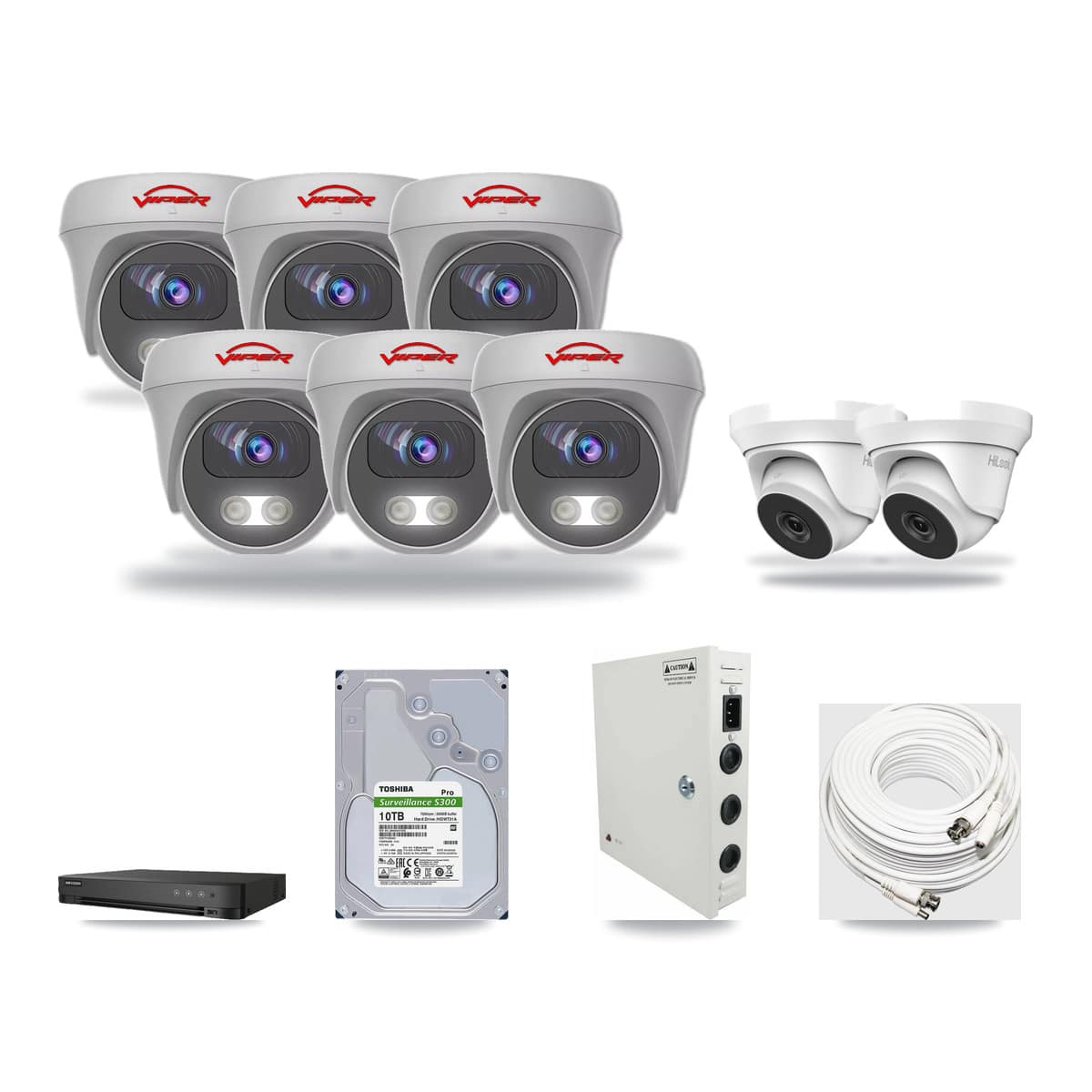 8-Channel 4MP – 5MP CCTV Kit — 2 4MP Turret + 6 White 5MP Cameras + 10TB Recording (IDS-7208HUHI Recorder) - Image 1