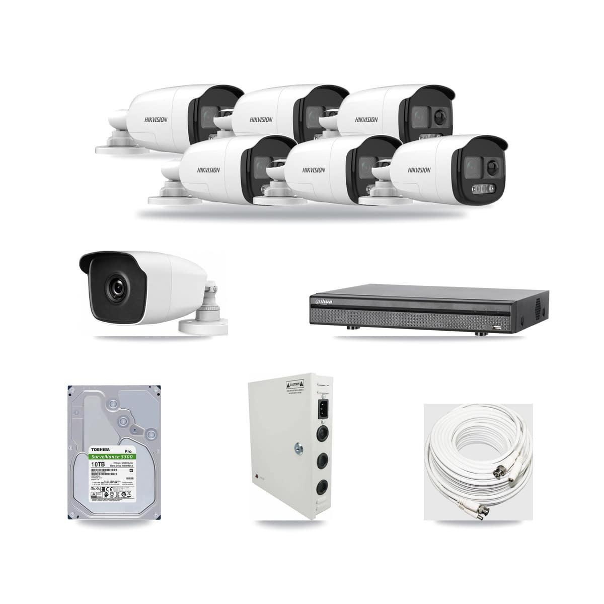 8-Channel 3MP – 5MP CCTV Kit — 6 5MP + 1 3MP Bullet Cameras + 10TB Recording (DH-XVR5108H Recorder) - Image 1