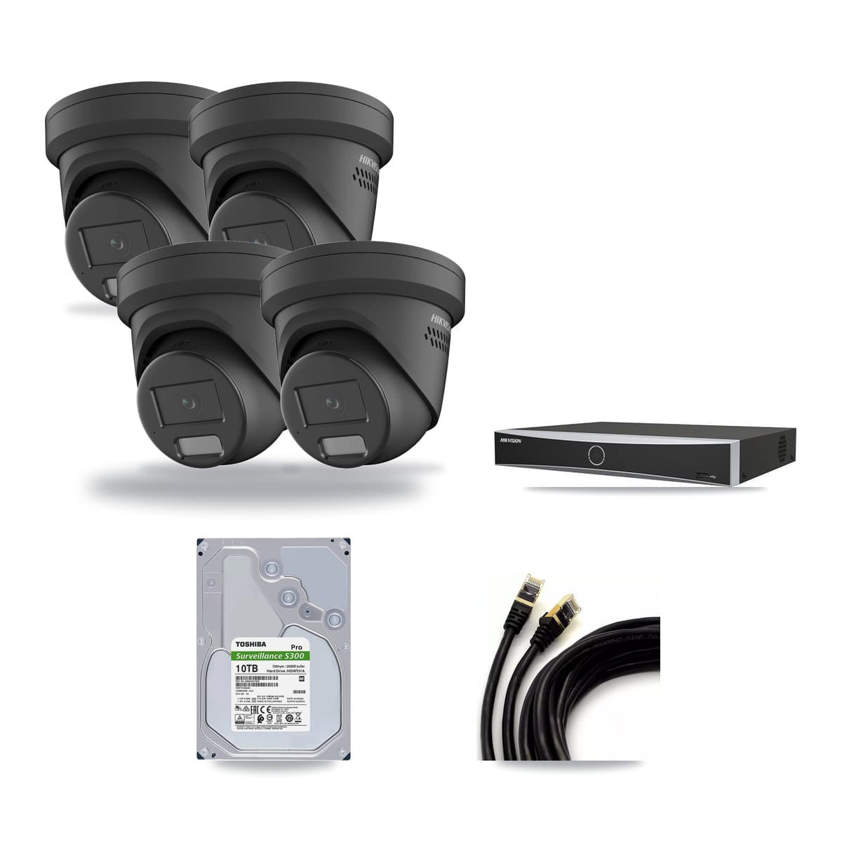 Hikvision 4-channel CCTV kit: 4 cameras (4× 4MP Turret), 10TB hard drive