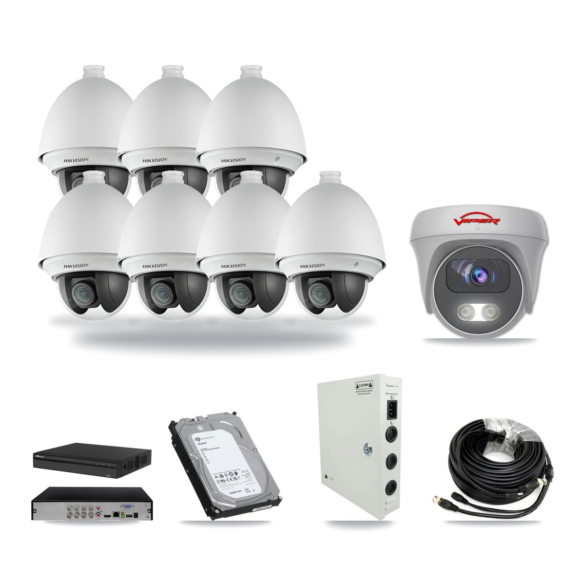 Prolux 8-channel CCTV kit: 8 cameras (7× 2MP PTZ + 1× 5MP Camera), 6TB hard drive