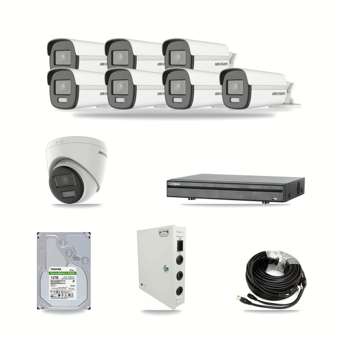 Hikvision & Dahua 8-Channel 4K CCTV Kit — 7 Bullet + 1 Turret Cameras + 10TB Recording - Image 1